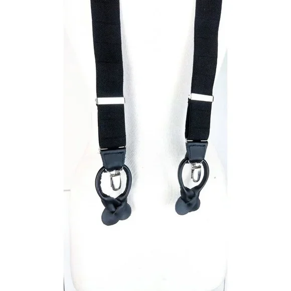Black stretch silver clip/tab suspenders/stretch canvas braces/black suspenders - Picture 3 of 4